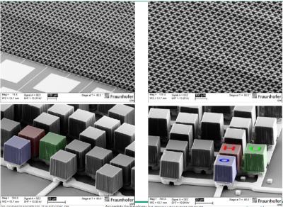 SEM image of an assembled microLED microdisplay (Fraunhofer IZM)