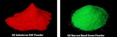 GE microLED red and green color conversion powders